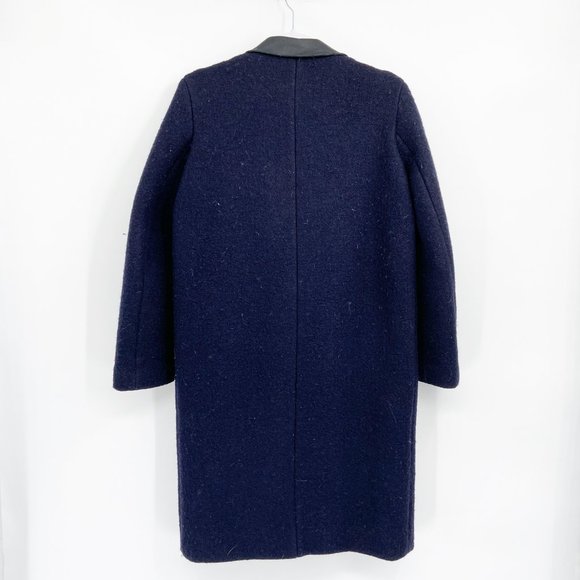 SANDRO Blue Wool Blend Coat Leather Zip Collar - Picture 2 of 8